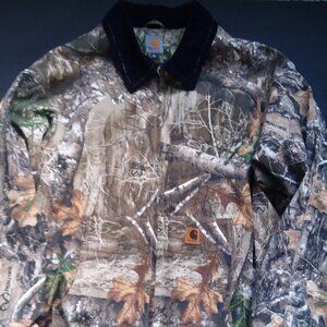 Vintage Y2K Corduroy Colllar Real Tree Camo Bomber Quilted Jacket Men's XL